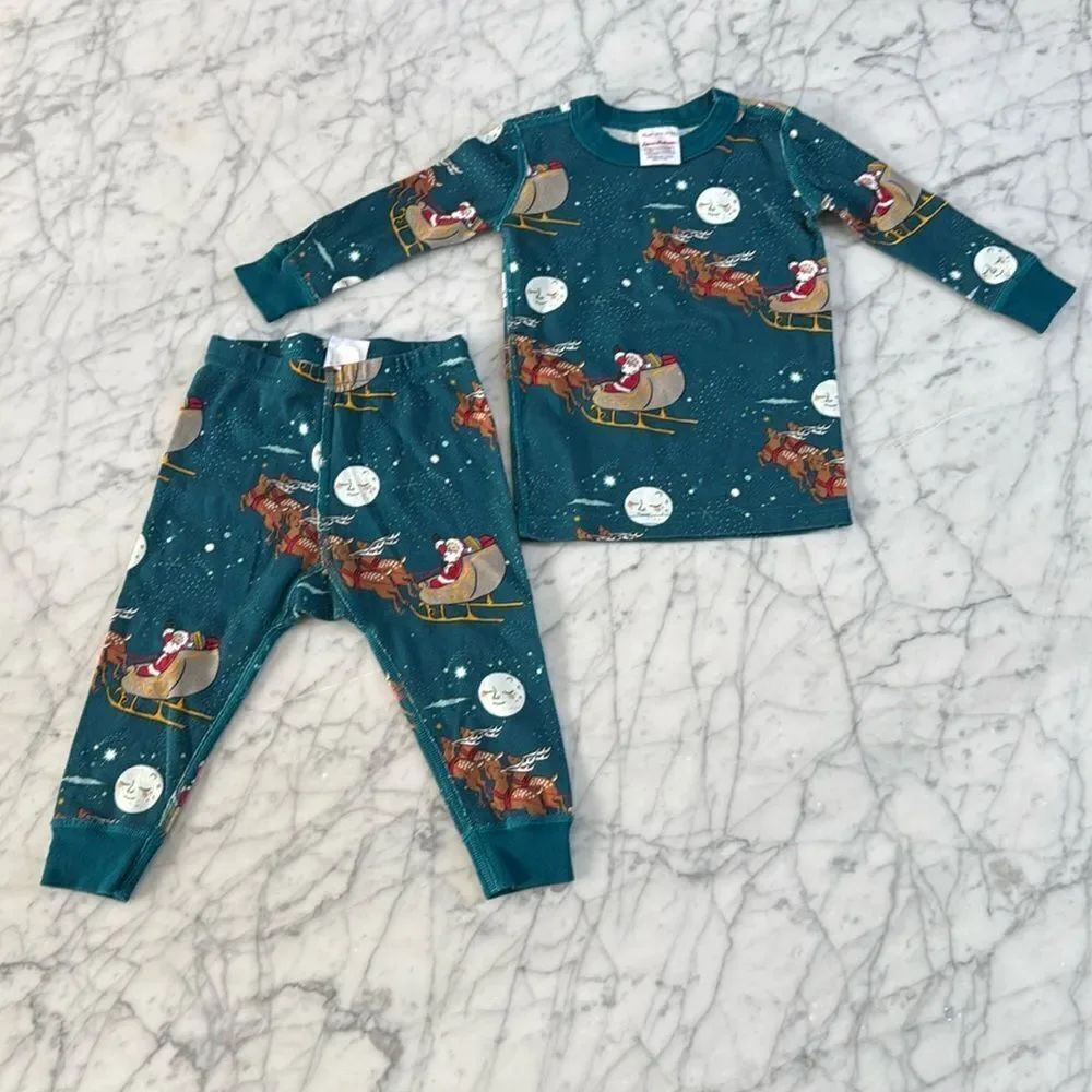 Hanna Andersson Boys Girls 12-18 month Pajamas Blue Christmas